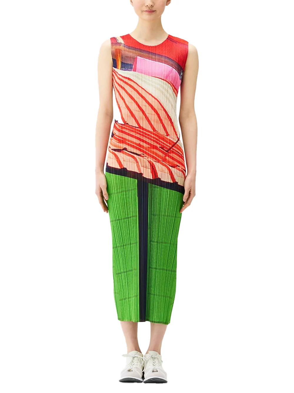 Issey Miyake Pleats Please Dress Red/Green - Image 2