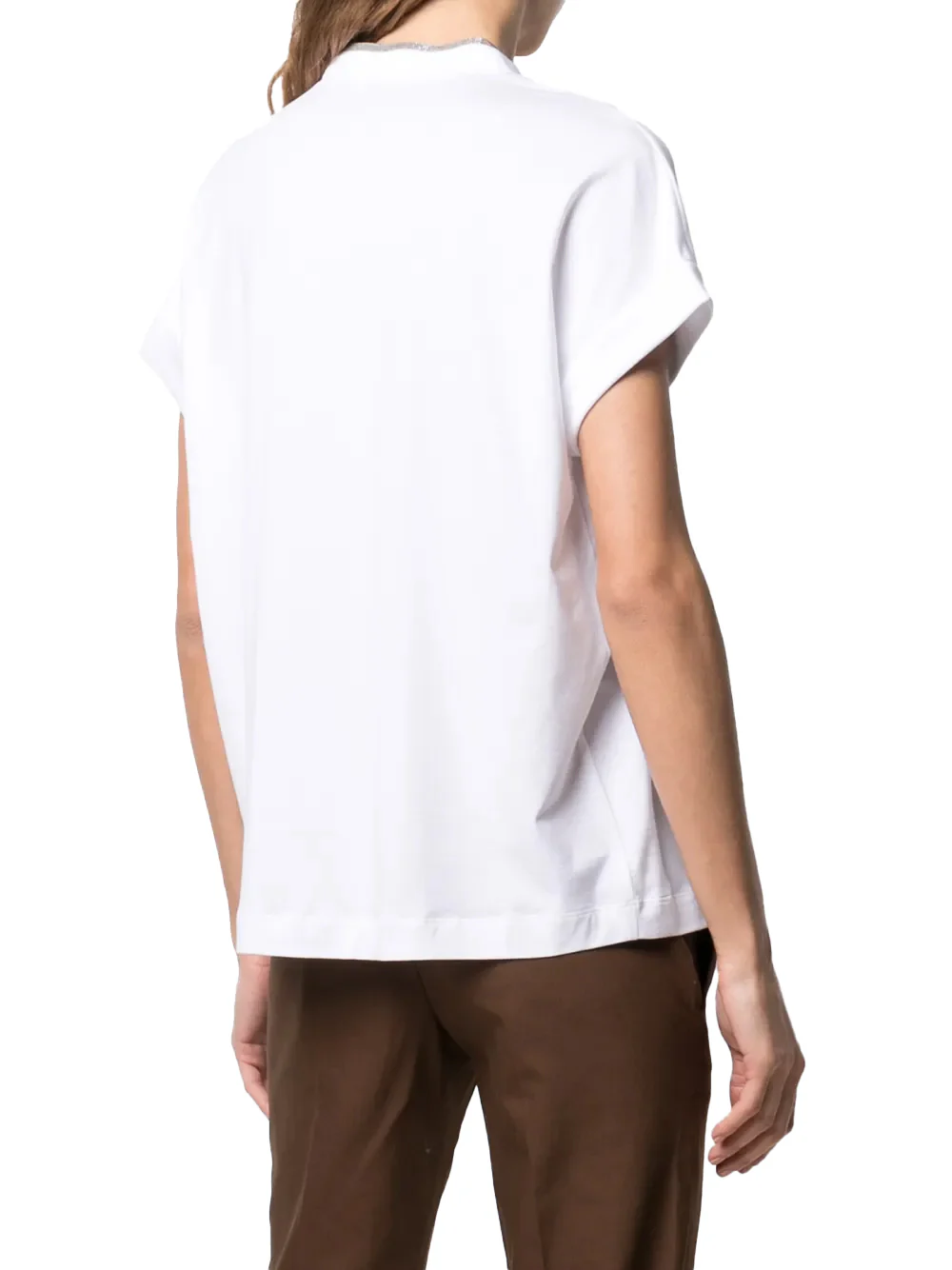 Brunello Cucinelli Women silver trim V-neck T-shirt White - Image 5
