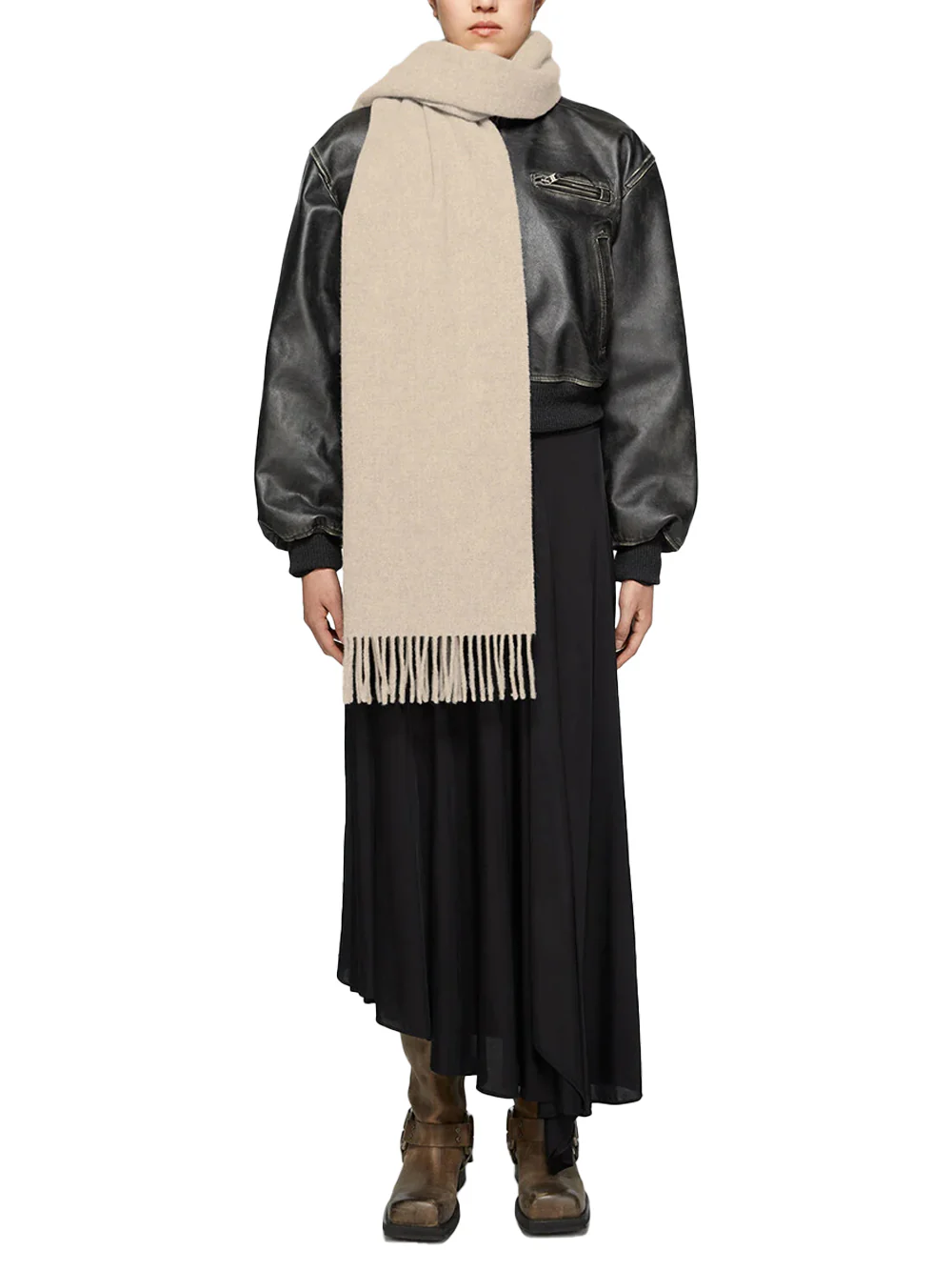 Acne Studios Unisex Fringe Wool Narrow Scarf Oatmeal - Image 3