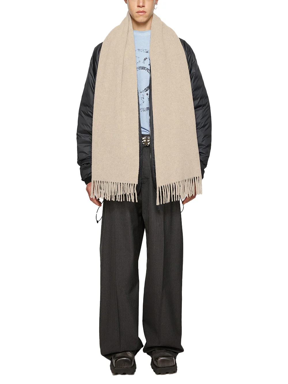Acne Studios Unisex Fringe Wool Narrow Scarf Oatmeal - Image 4