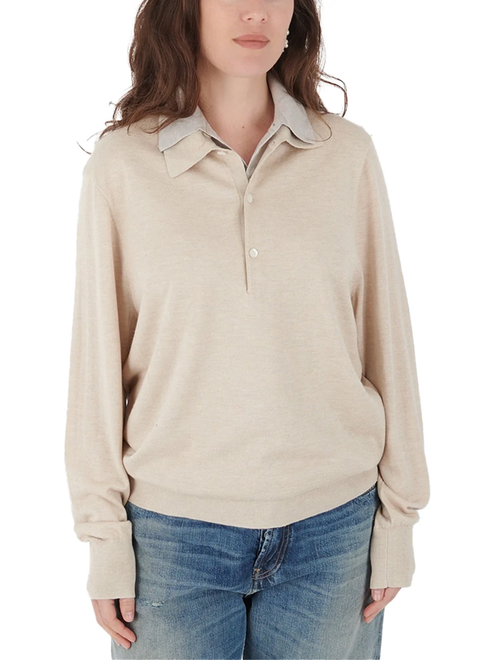 Acne Studios Women Layered Jumper Beige Grey - Image 3