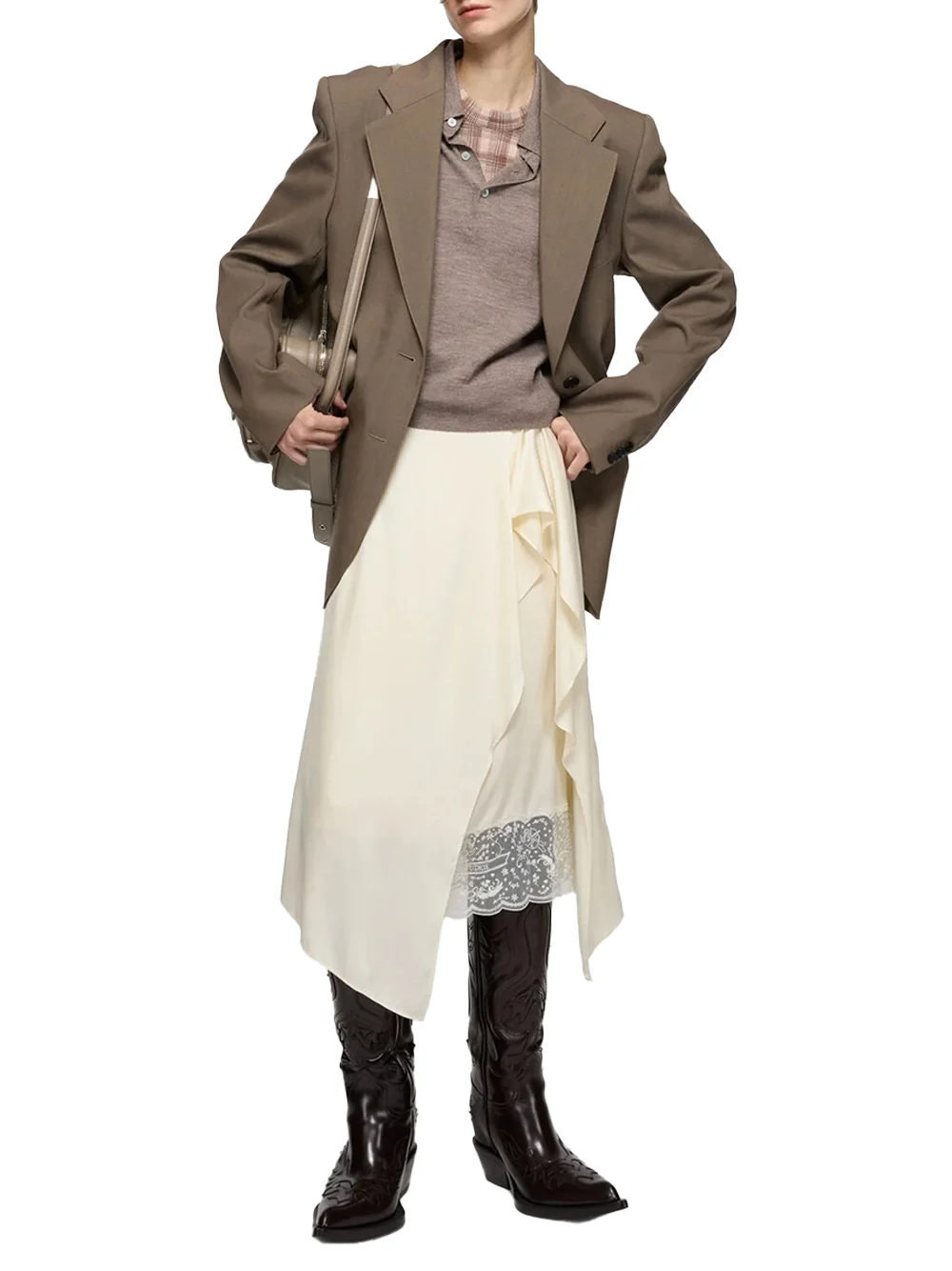 Acne Studios Layered Satin Skirt Cream White - Image 4