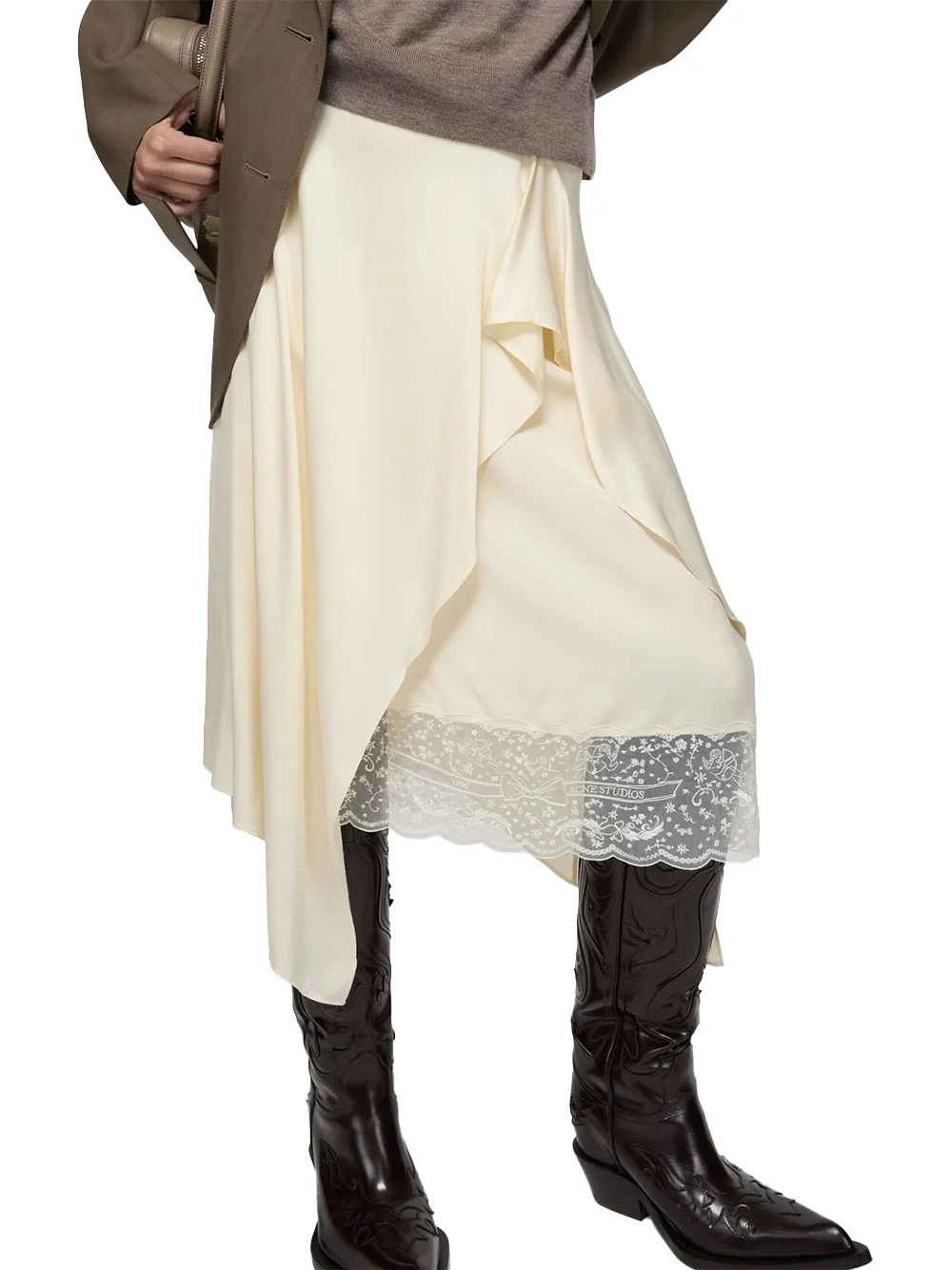 Acne Studios Layered Satin Skirt Cream White - Image 5