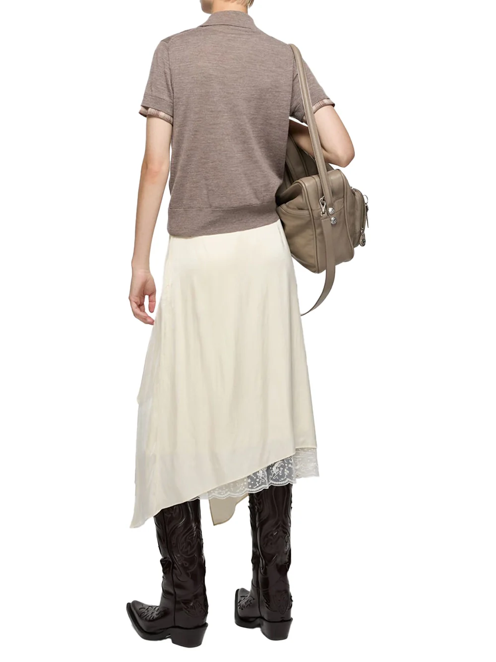 Acne Studios Layered Satin Skirt Cream White - Image 6