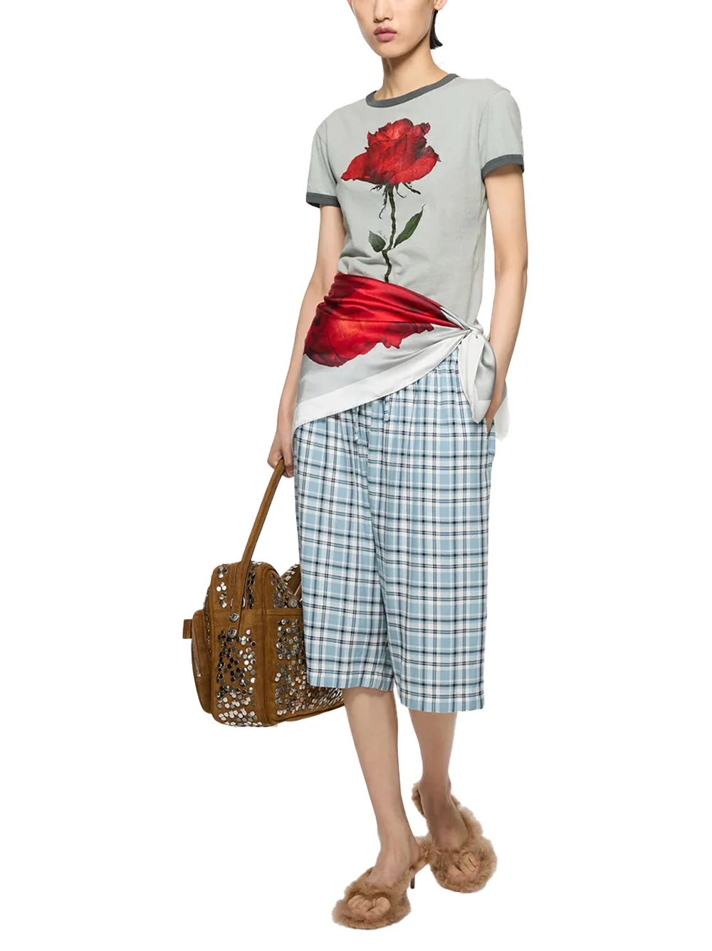 Acne Studios Women Graphic Rose T-Shirt Grey Red - Image 4