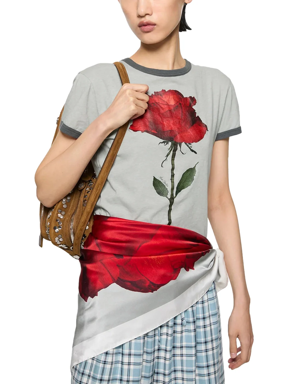 Acne Studios Women Graphic Rose T-Shirt Grey Red - Image 5