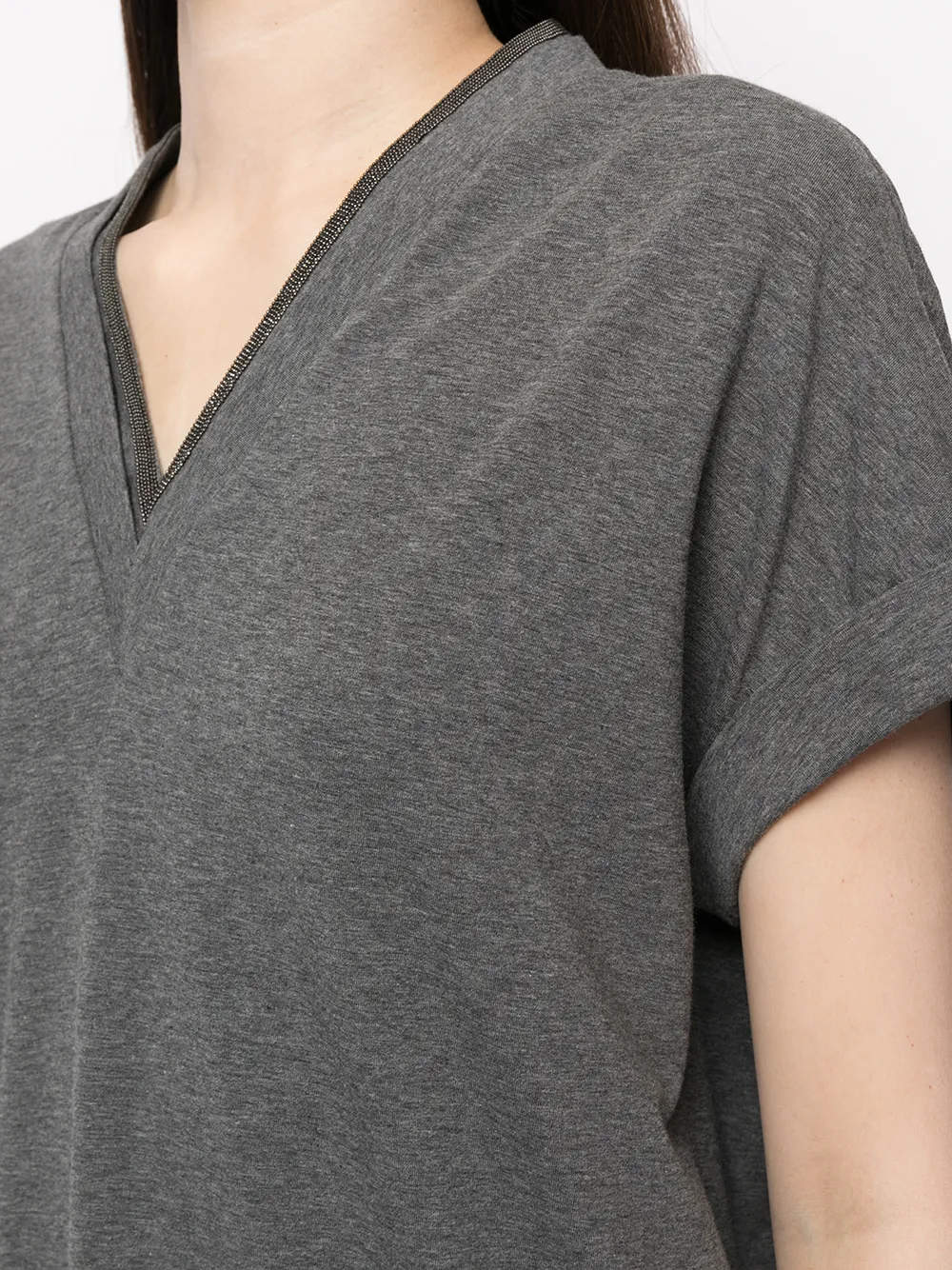 Brunello Cucinelli Women Cap-Sleeve Knitted T-Shirt Grey - Image 2
