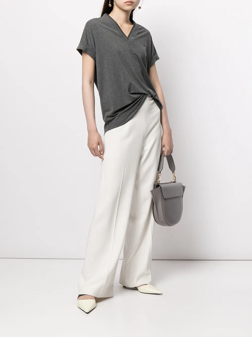 Brunello Cucinelli Women Cap-Sleeve Knitted T-Shirt Grey - Image 3
