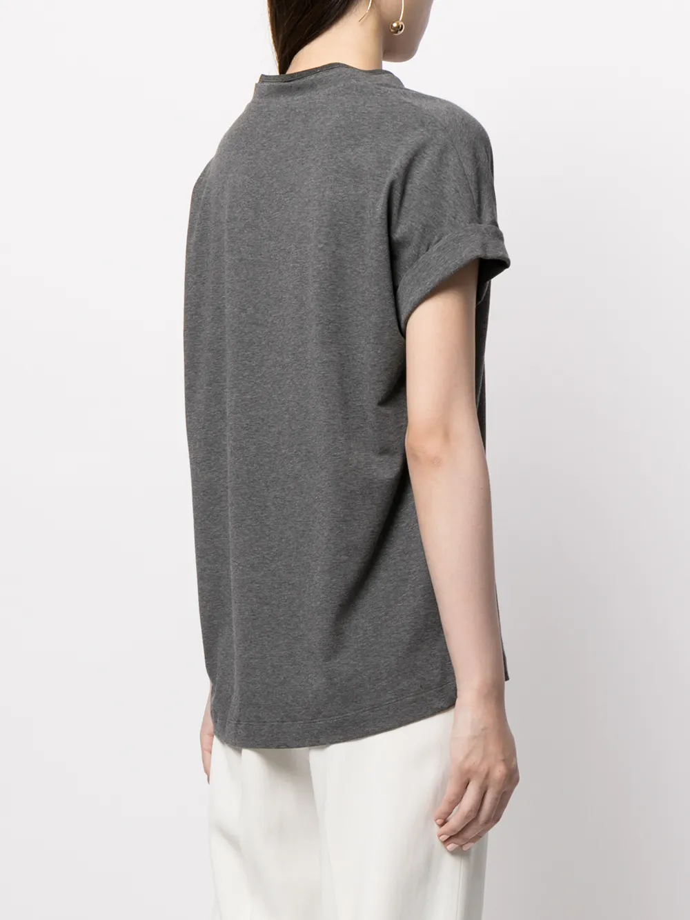 Brunello Cucinelli Women Cap-Sleeve Knitted T-Shirt Grey - Image 5