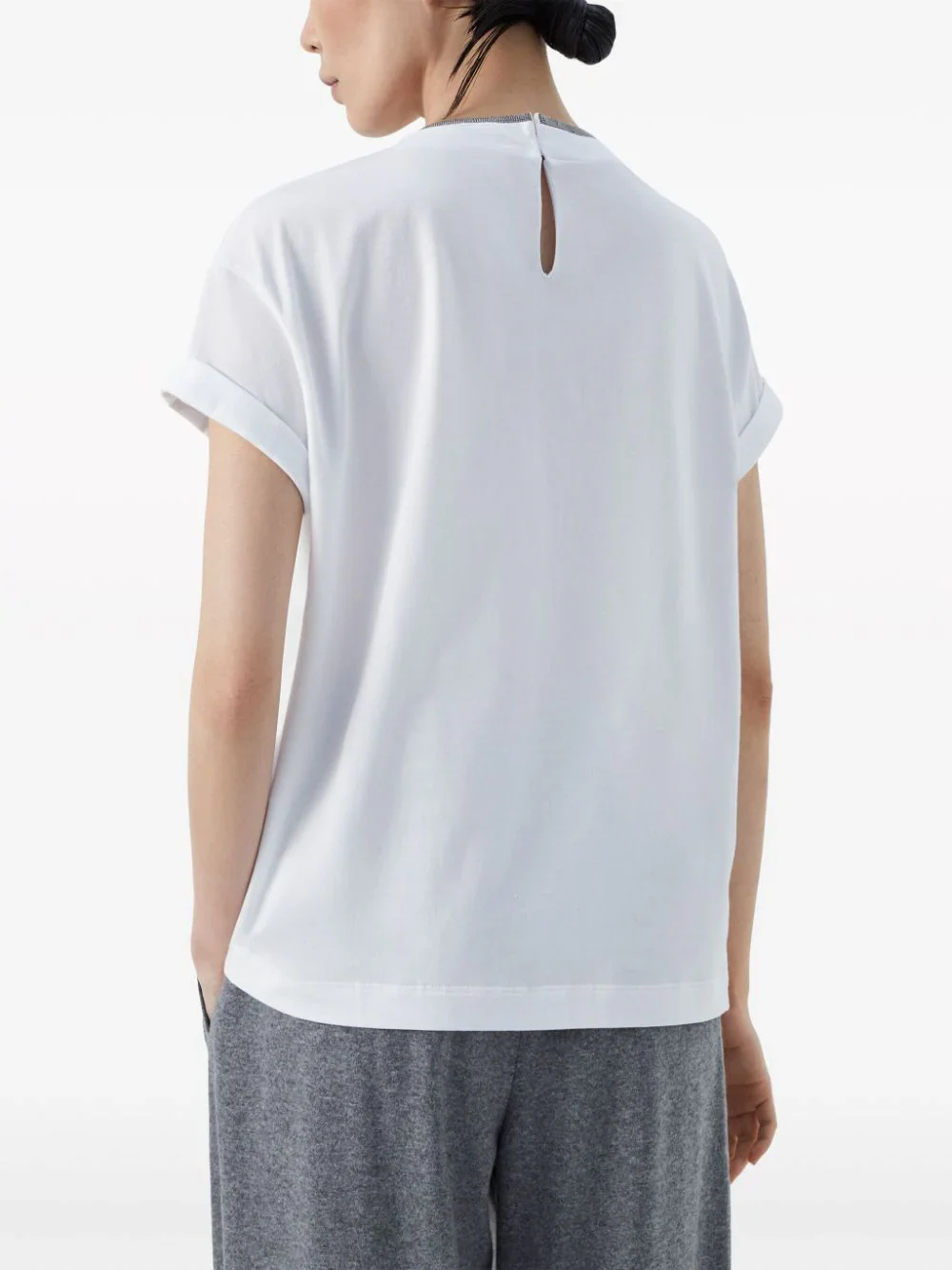 Brunello Cucinelli Women Contrast Layered T-Shirt White - Image 3