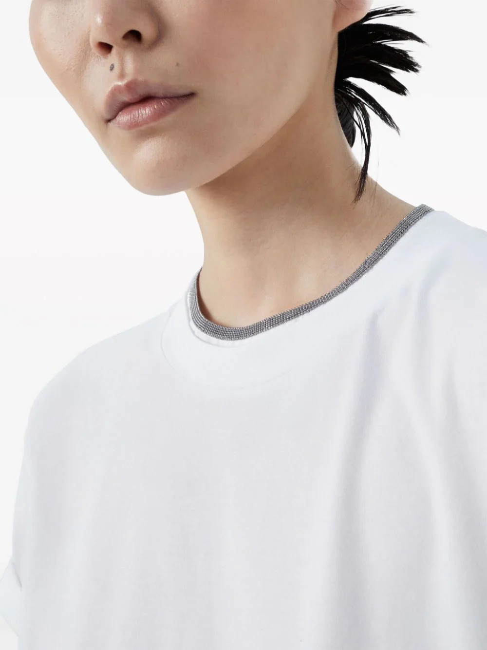 Brunello Cucinelli Women Contrast Layered T-Shirt White - Image 7