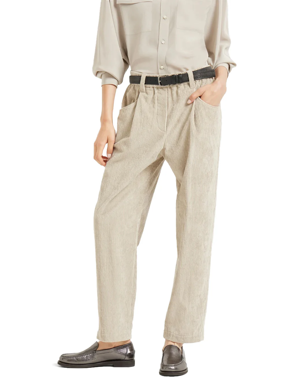 Brunello Cucinelli Women corduroy trousers Cool beige - Image 3