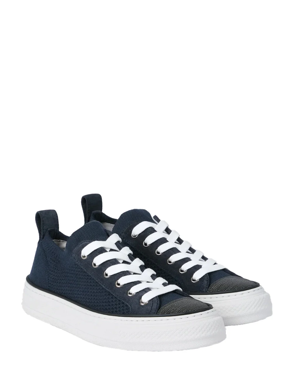 Brunello Cucinelli Cotton Knit Sneakers Blue - Image 4