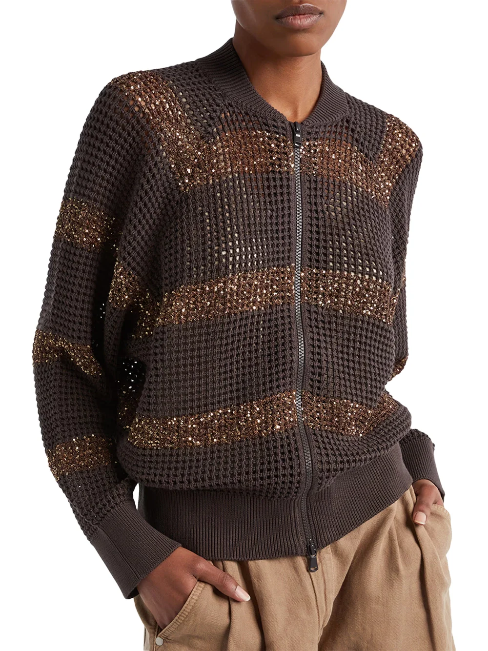 Brunello Cucinelli Net Cardigan Brown - Image 3