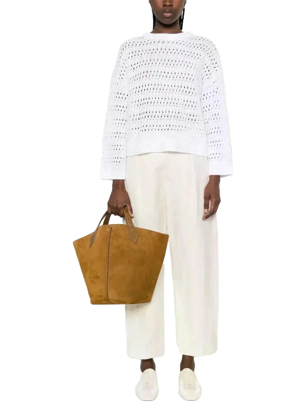 Brunello Cucinelli Open Knit Sweater White - Image 2