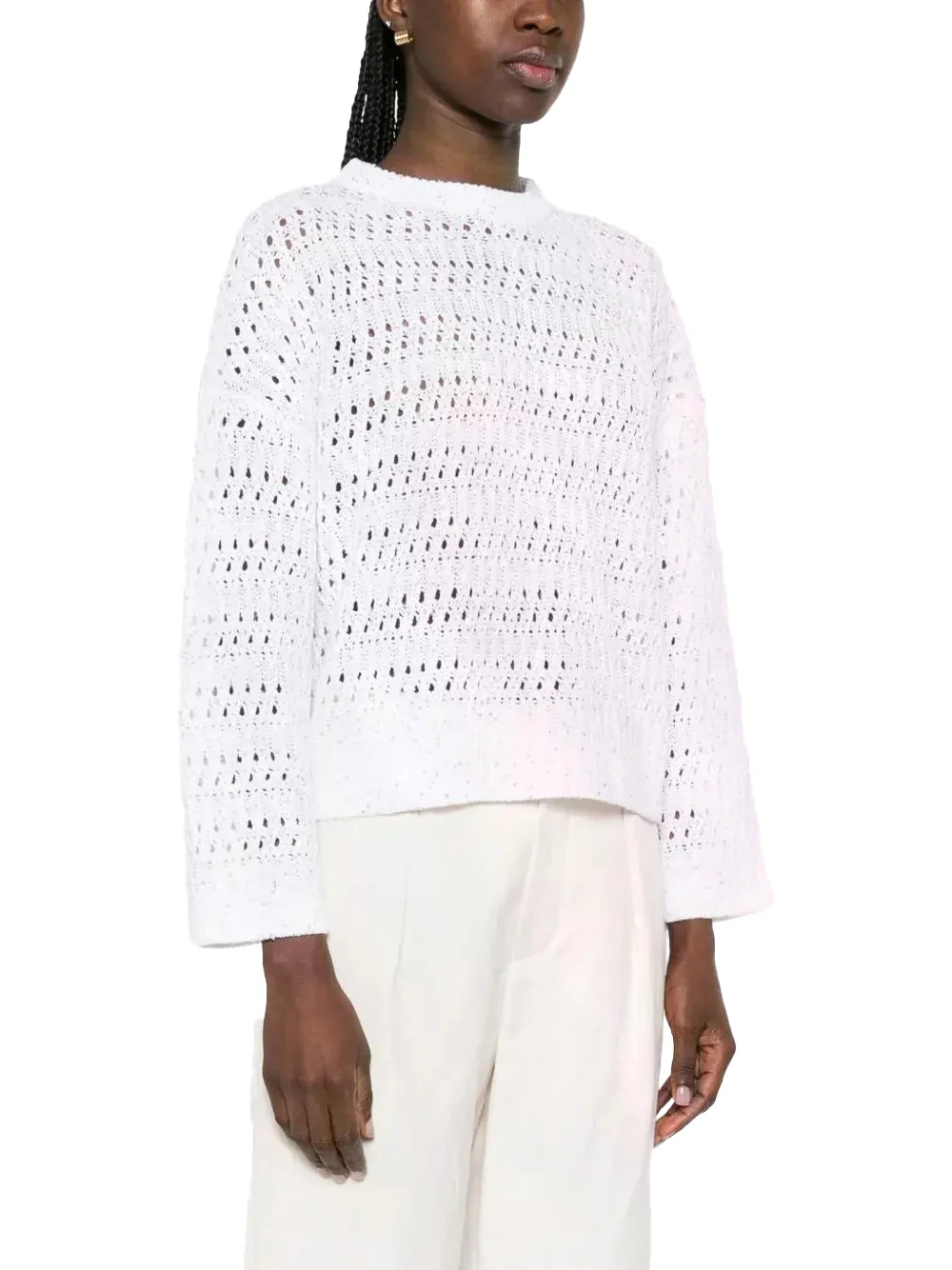 Brunello Cucinelli Open Knit Sweater White - Image 4