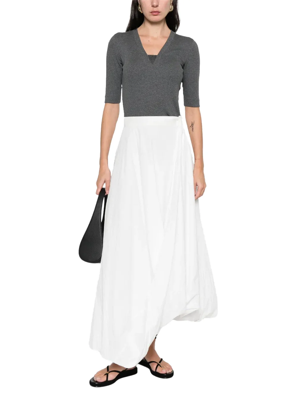 Brunello Cucinelli V-neck Embellished T-shirt Grey - Image 2