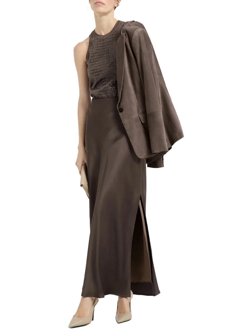 Brunello Cucinelli Satin Skirt Cocoa - Image 2