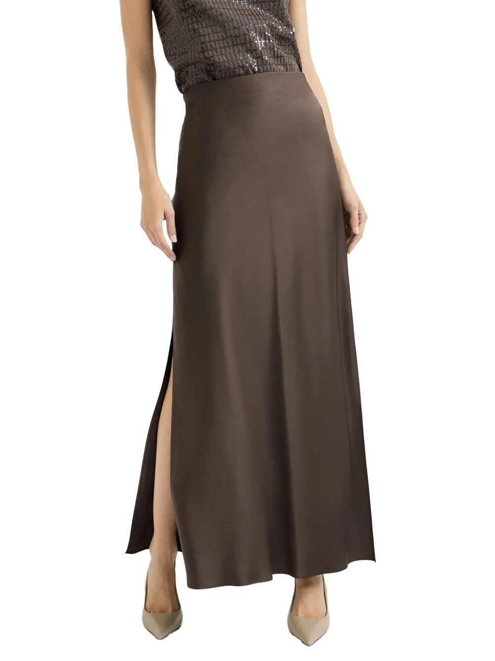 Brunello Cucinelli Satin Skirt Cocoa - Image 3