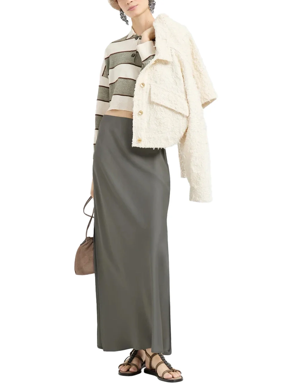 Brunello Cucinelli Satin Skirt Olive - Image 2