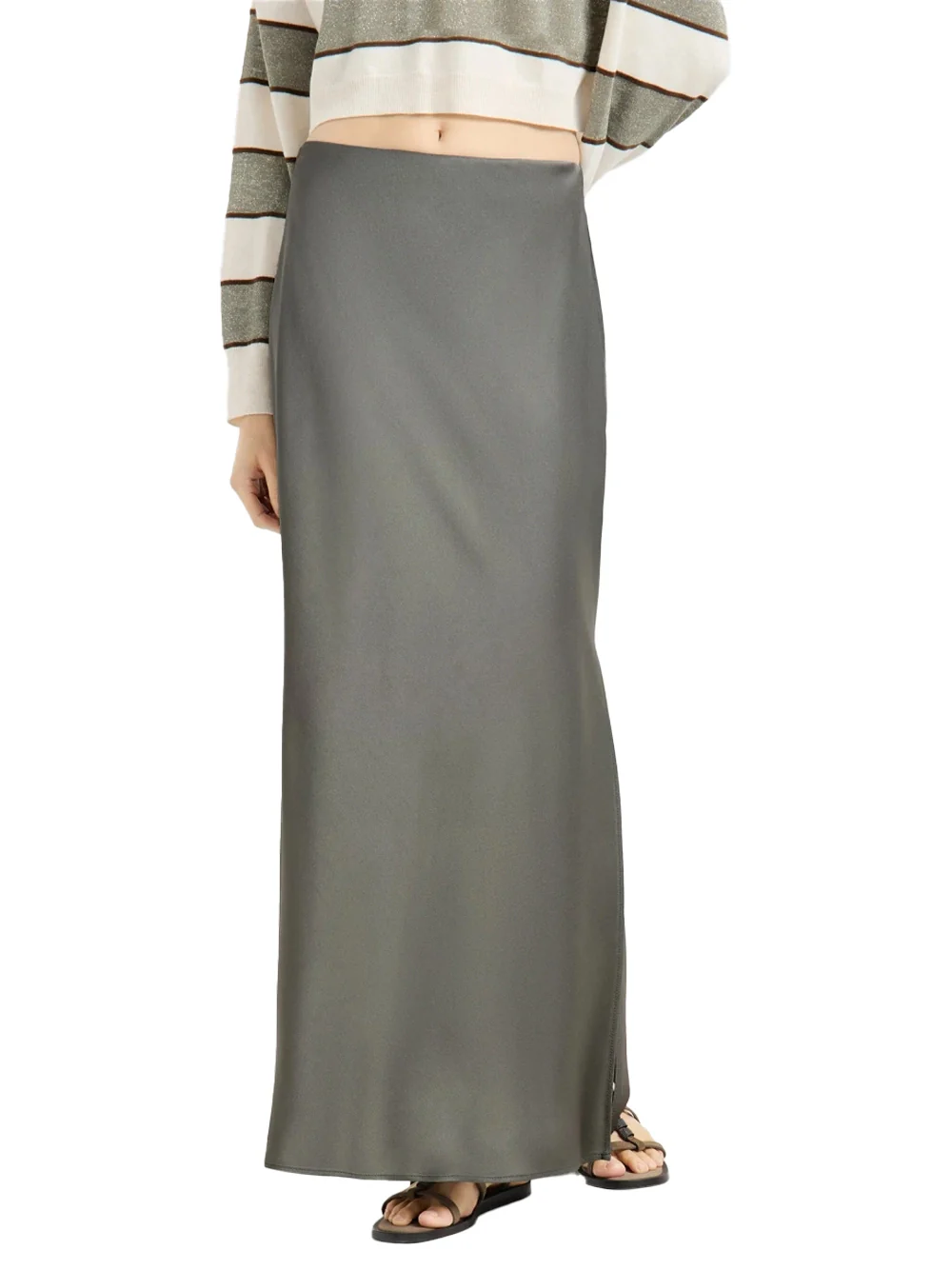 Brunello Cucinelli Satin Skirt Olive - Image 3