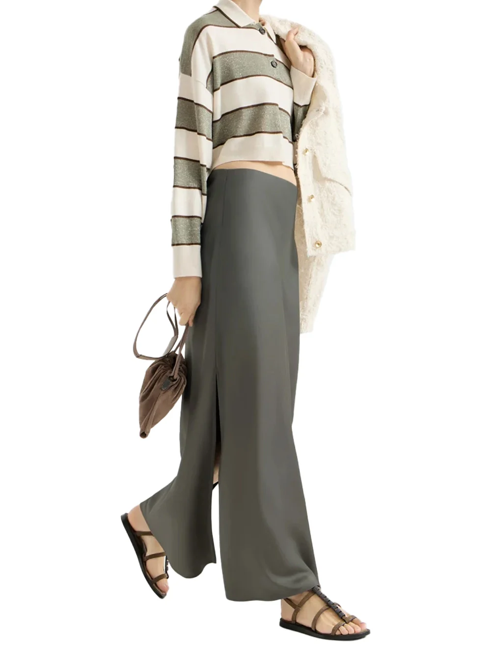 Brunello Cucinelli Satin Skirt Olive - Image 4