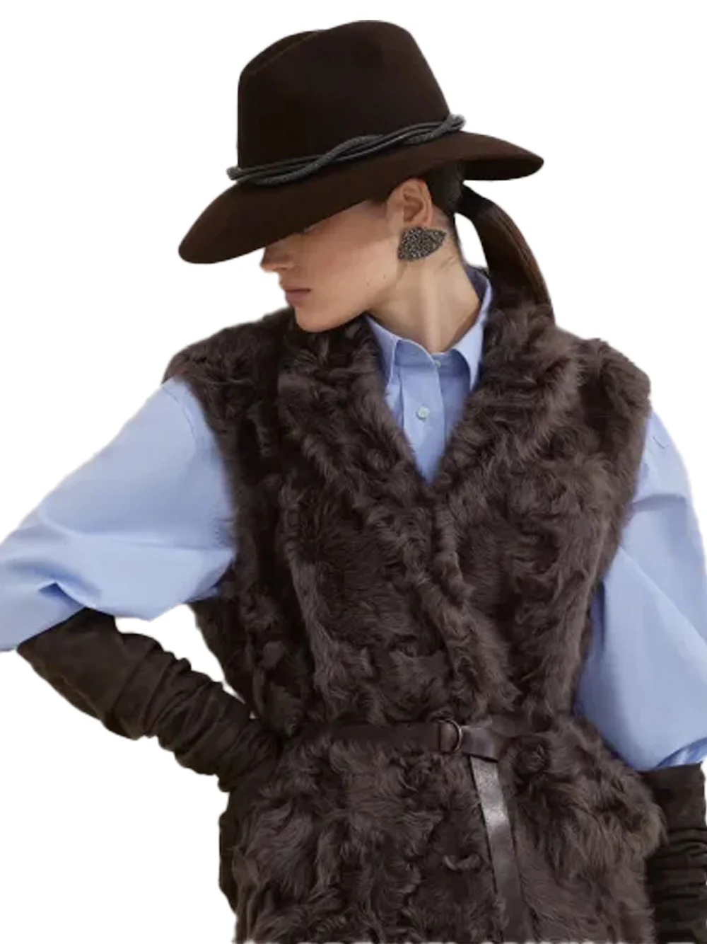 Brunello Cucinelli Women shearling vest Rust brown - Image 4