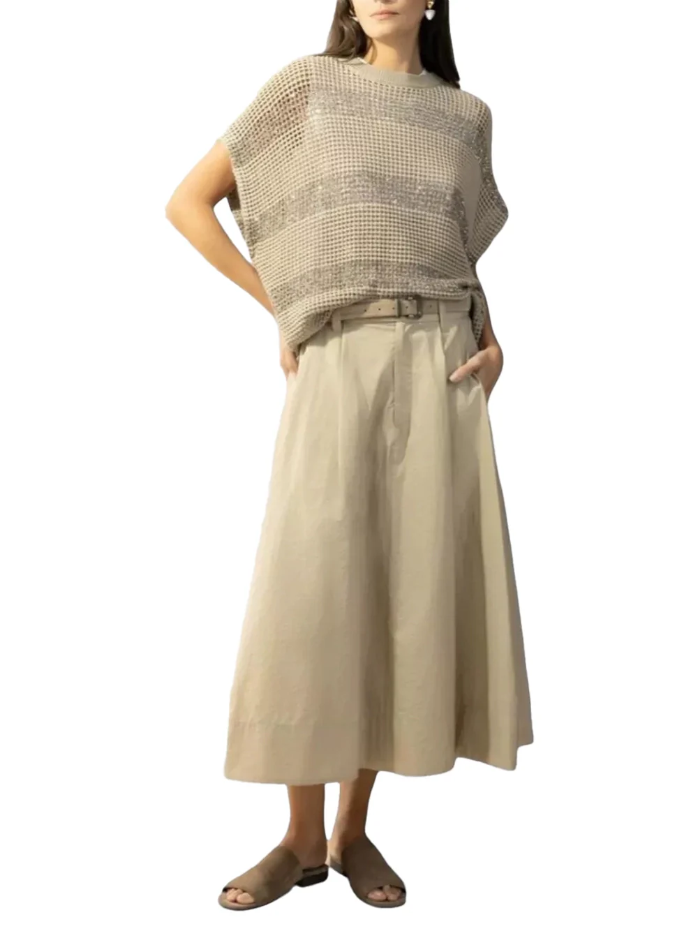 Brunello Cucinelli Short Sleeve Sweater Beige - Image 2
