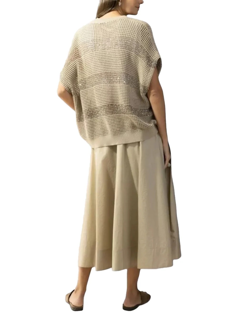 Brunello Cucinelli Short Sleeve Sweater Beige - Image 4