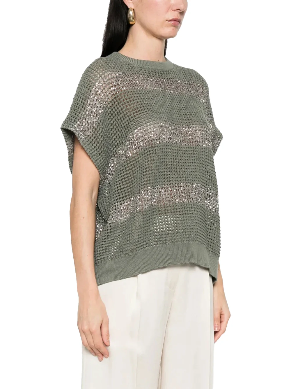 Brunello Cucinelli Short Sleeve Sweater Green - Image 4