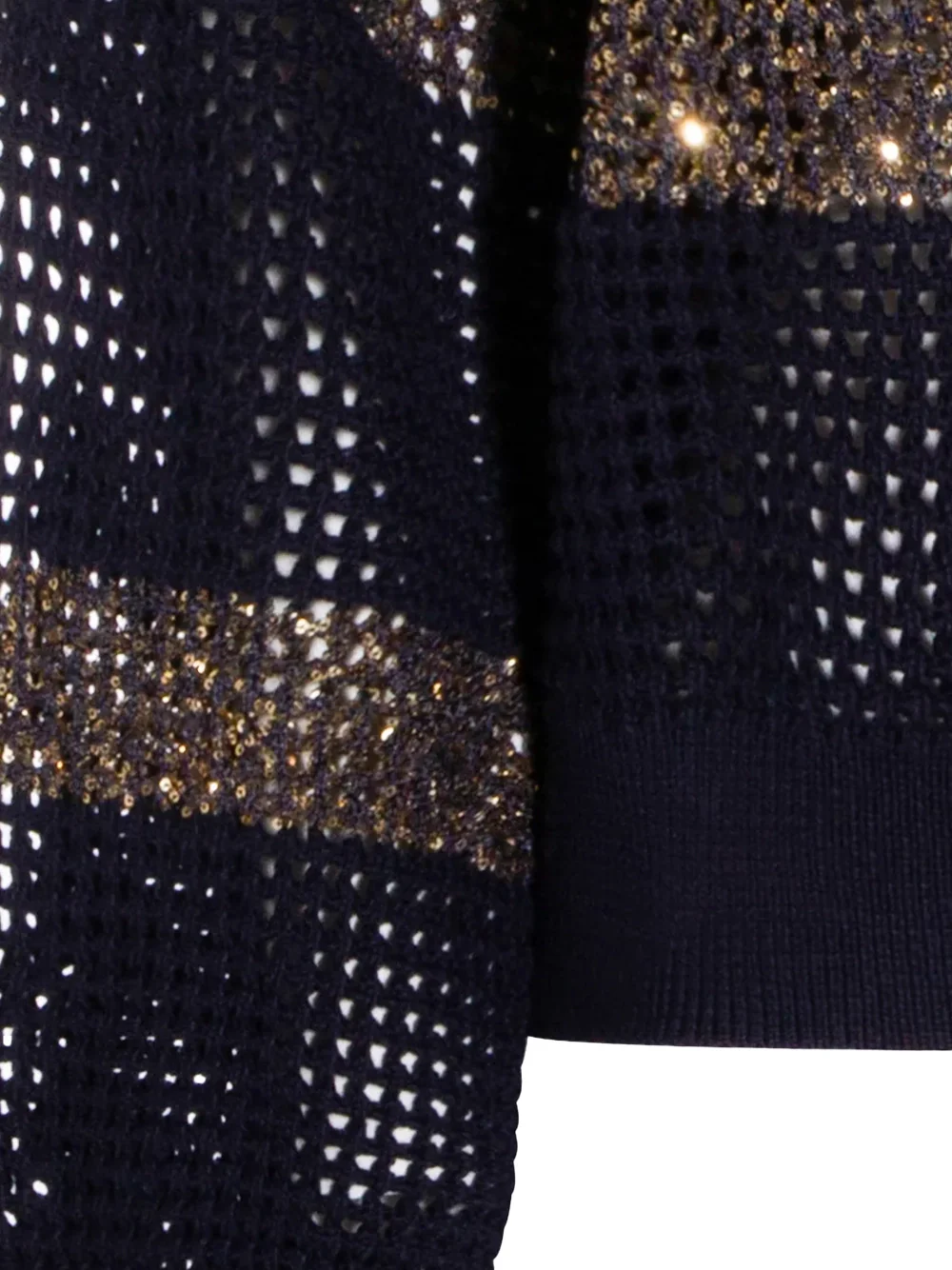Brunello Cucinelli Sequin-Embellished Open-Knit Sweater Navy - Image 3