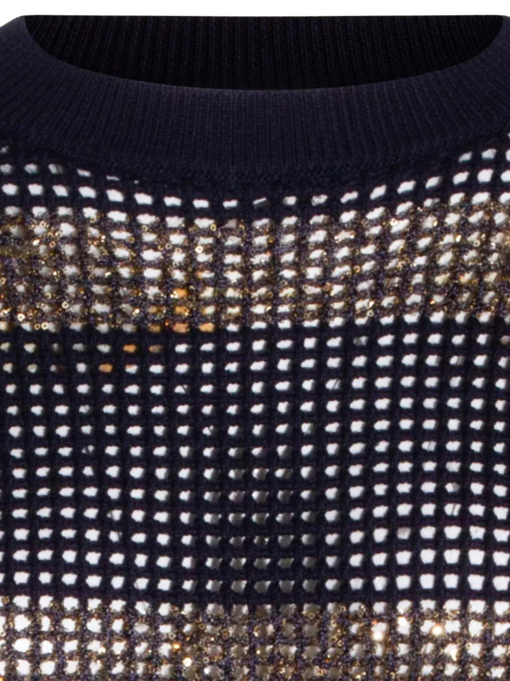 Brunello Cucinelli Sequin-Embellished Open-Knit Sweater Navy - Image 4