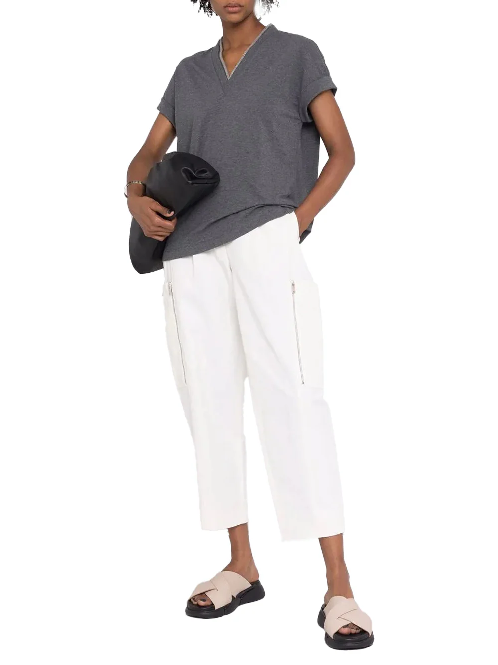 Brunello Cucinelli Women v-neck t-shirt Grey - Image 3