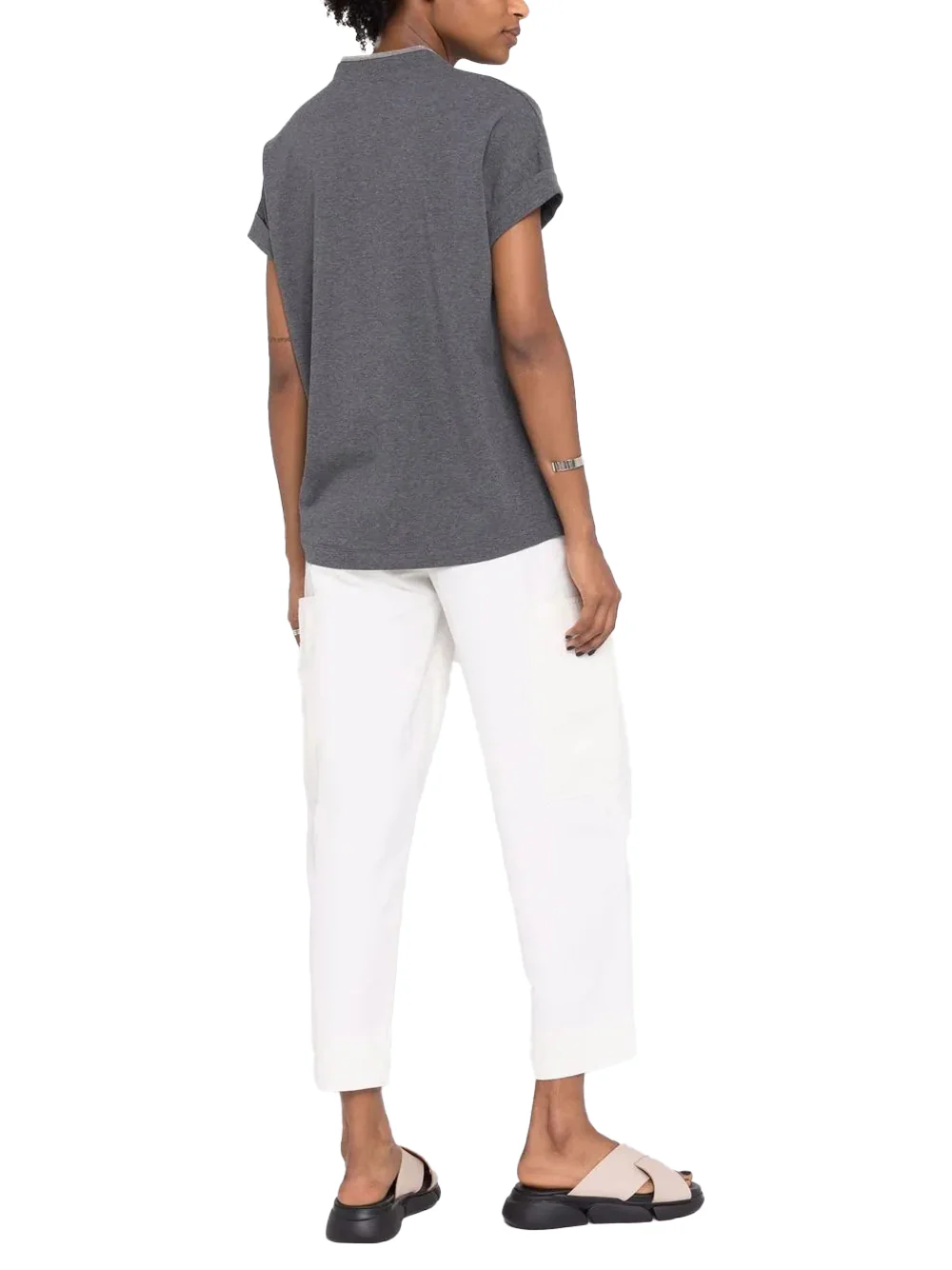 Brunello Cucinelli Women v-neck t-shirt Grey - Image 4