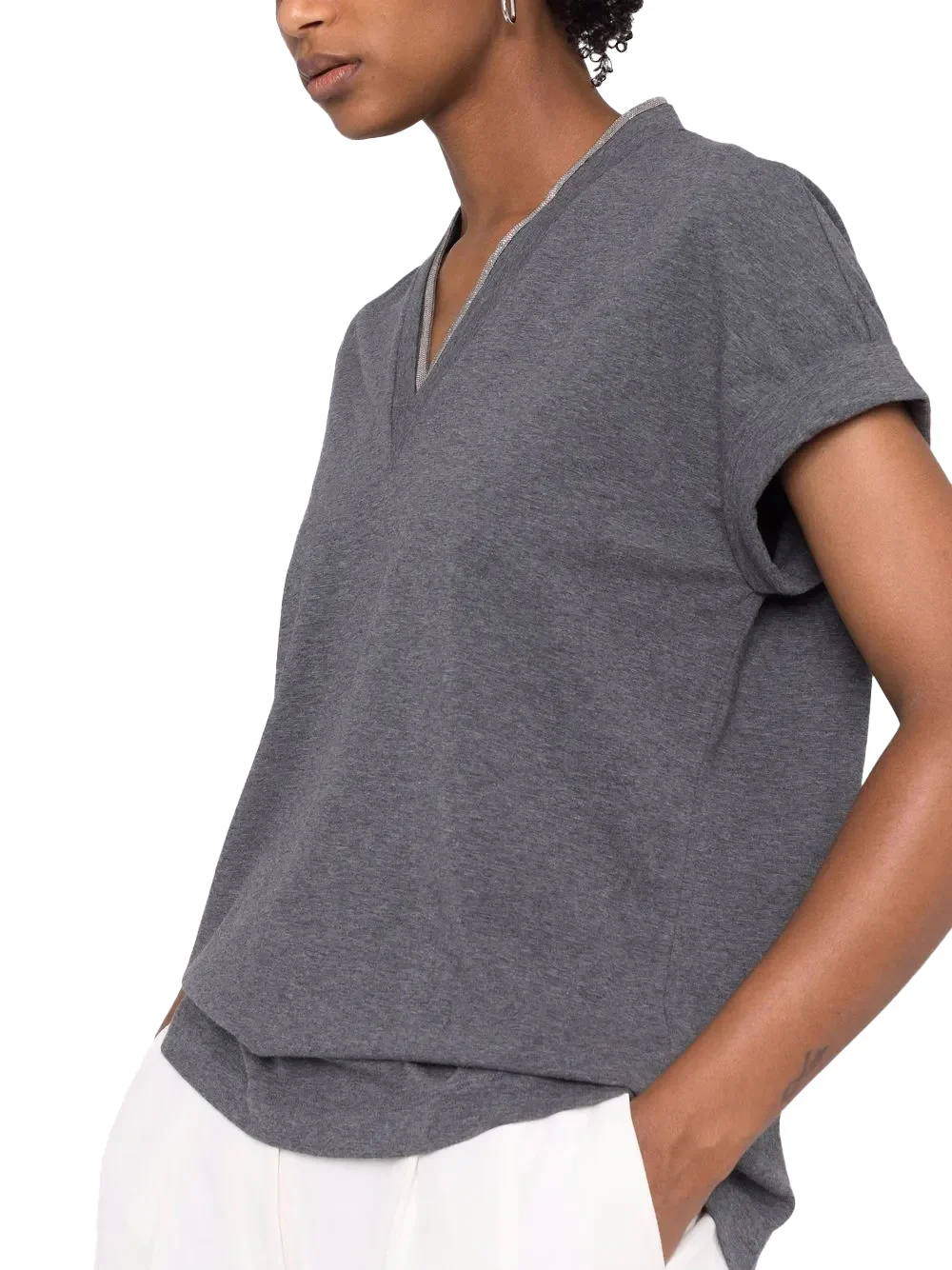 Brunello Cucinelli Women v-neck t-shirt Grey - Image 5