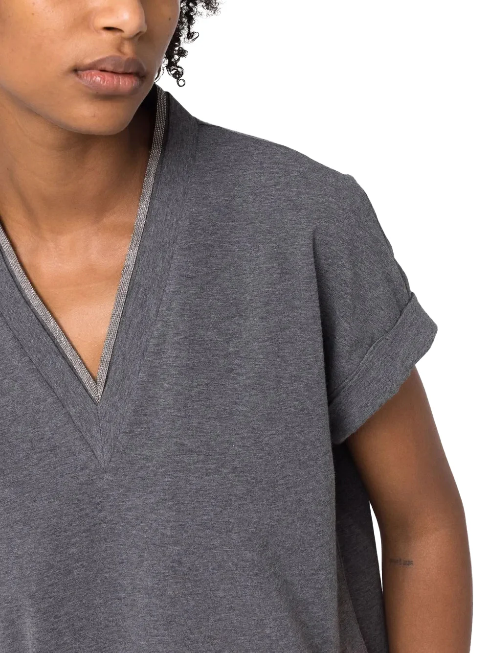 Brunello Cucinelli Women v-neck t-shirt Grey - Image 6