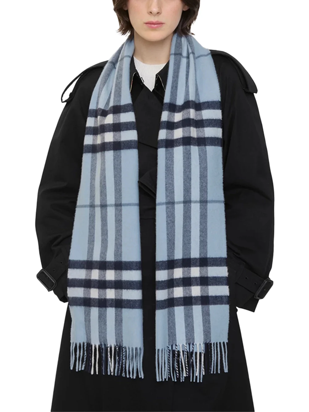 Burberry Check Cashmere Scarf Bank Blue - Image 3