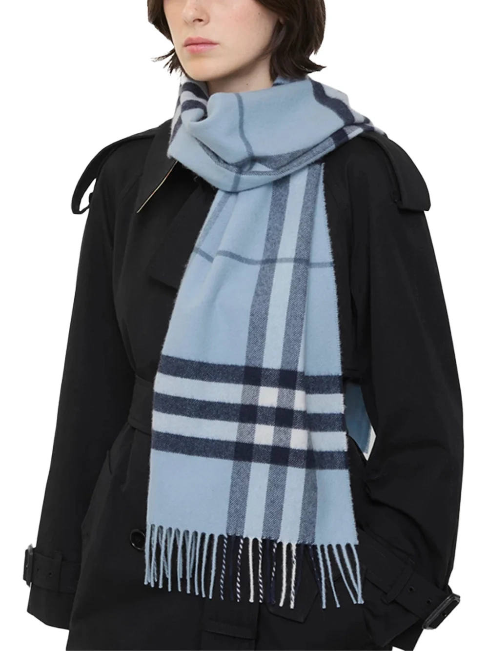 Burberry Check Cashmere Scarf Bank Blue - Image 4