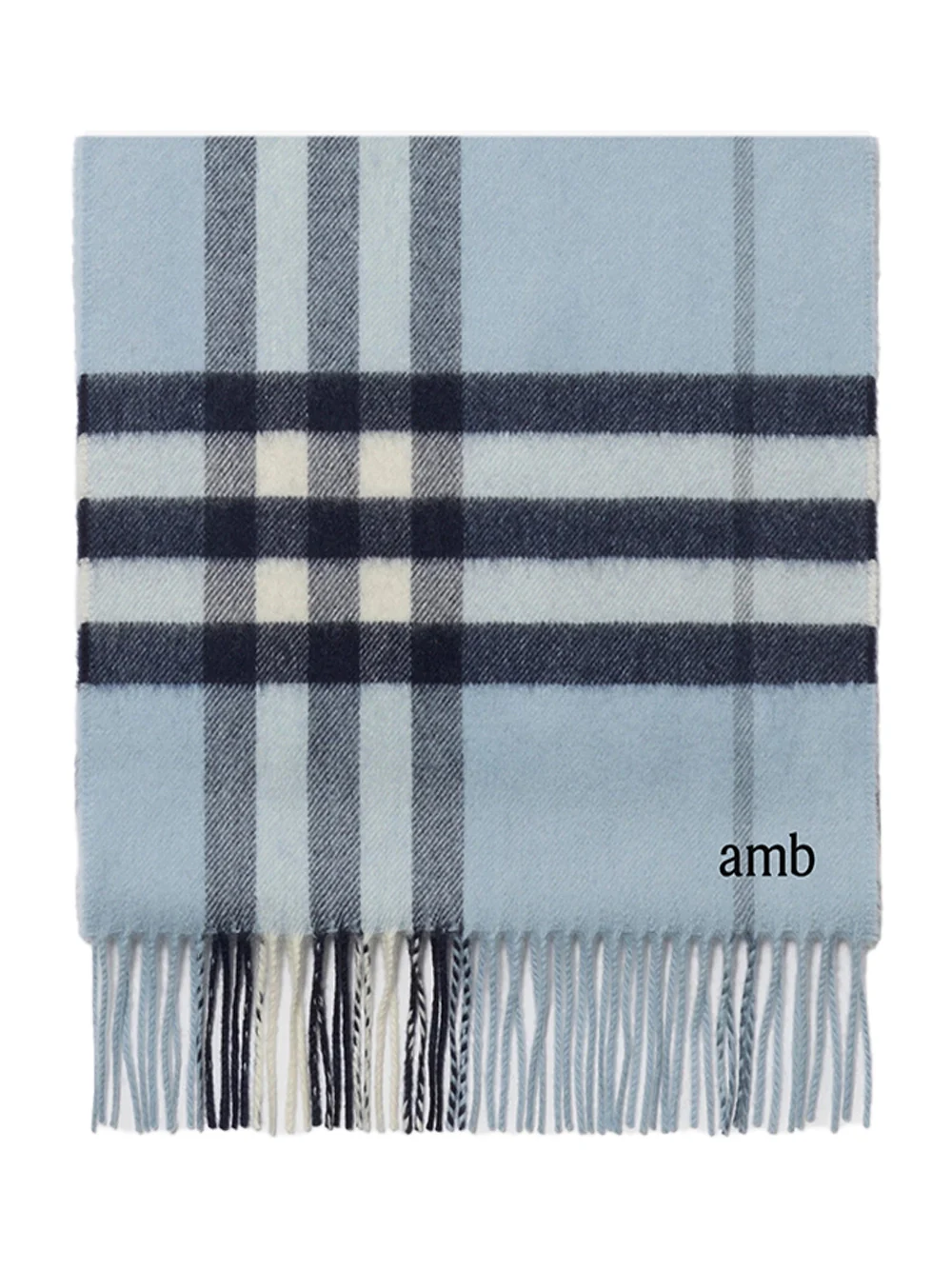 Burberry Check Cashmere Scarf Bank Blue - Image 6
