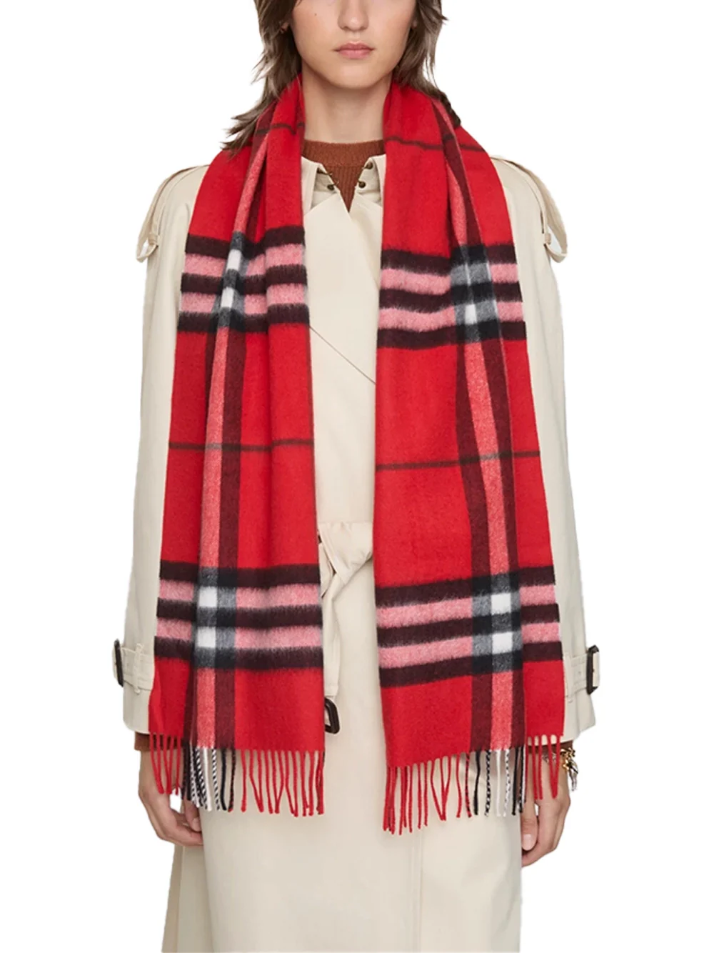 Burberry Check Cashmere Scarf Red - Image 3