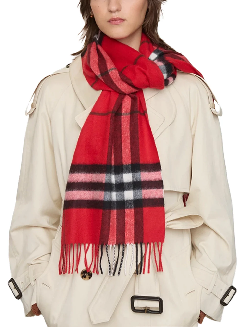 Burberry Check Cashmere Scarf Red - Image 4