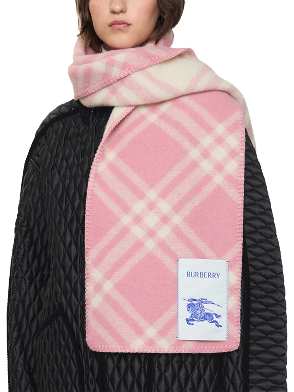 Burberry Check Wool Scarf Sugar Pink - Image 3