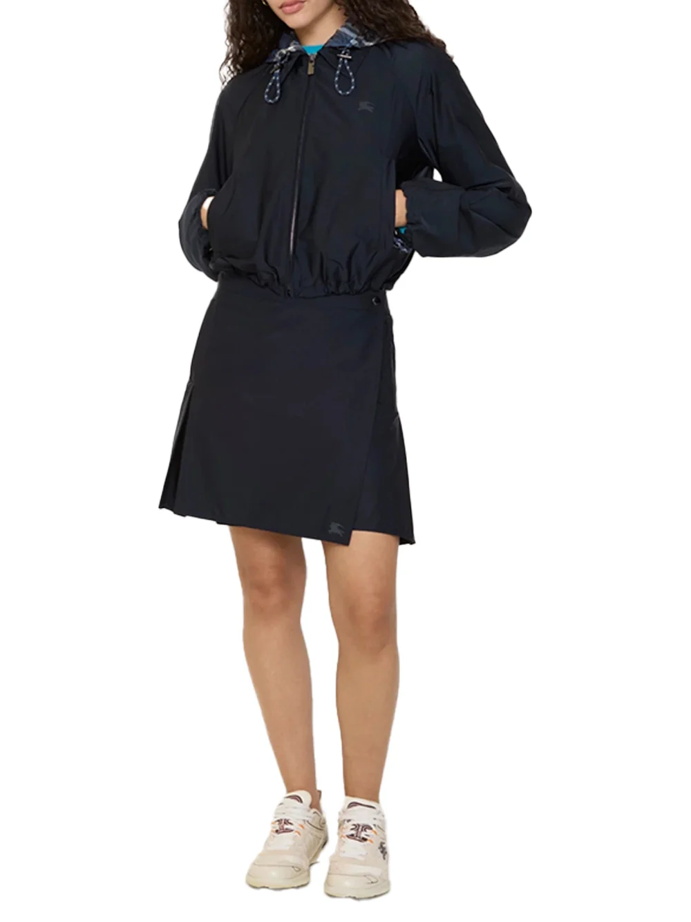 Burberry Women Pleated Stretch Nylon Mini Skirt Navy - Image 2
