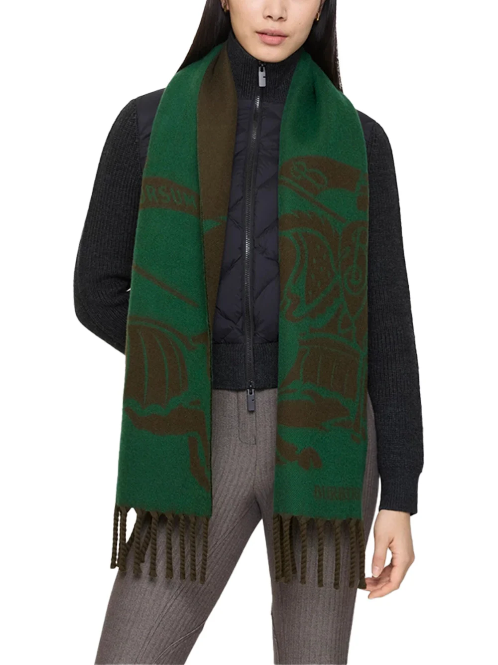 Burberry Reversible EKD Wool Scarf Green - Image 3