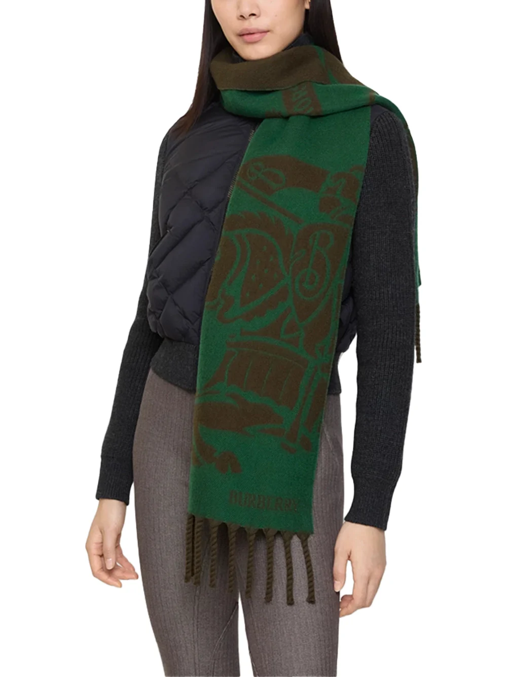 Burberry Reversible EKD Wool Scarf Green - Image 4