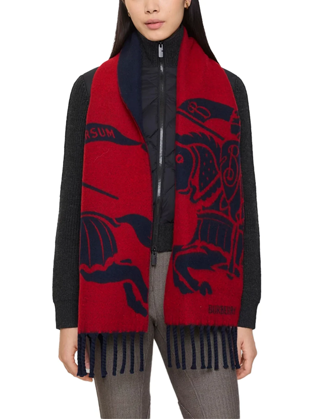Burberry Reversible EKD Wool Scarf Red - Image 3