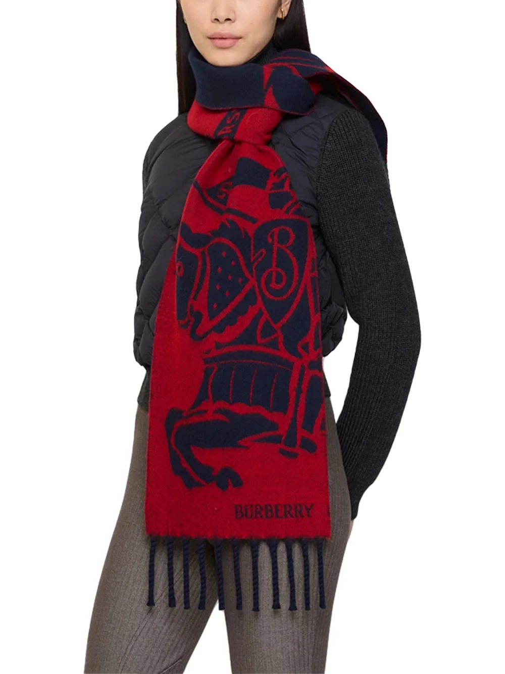 Burberry Reversible EKD Wool Scarf Red - Image 4