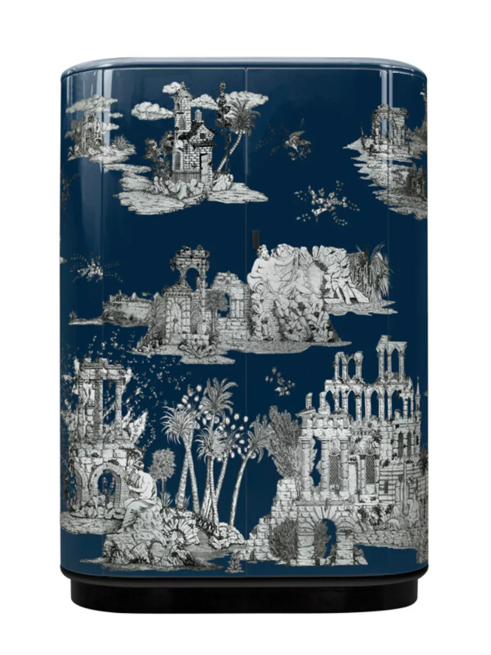 Fornasetti Curved Cabinet G. Coromandel Silver/Blue