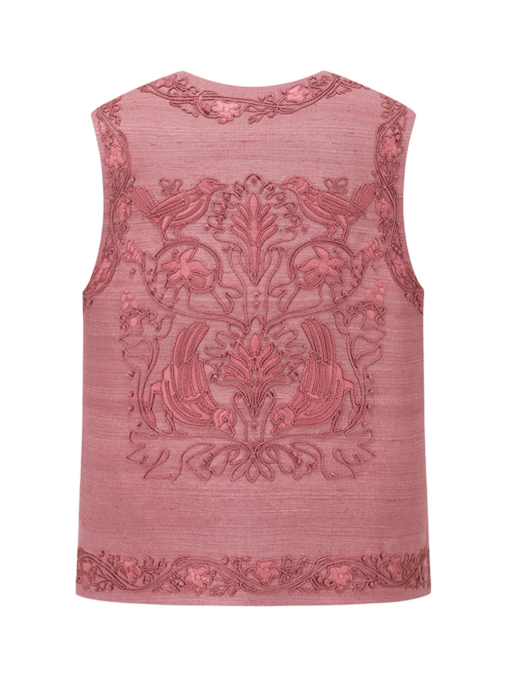 Into The East Soft Pink Women embroidered buttoned tussah silk vest - Image 2