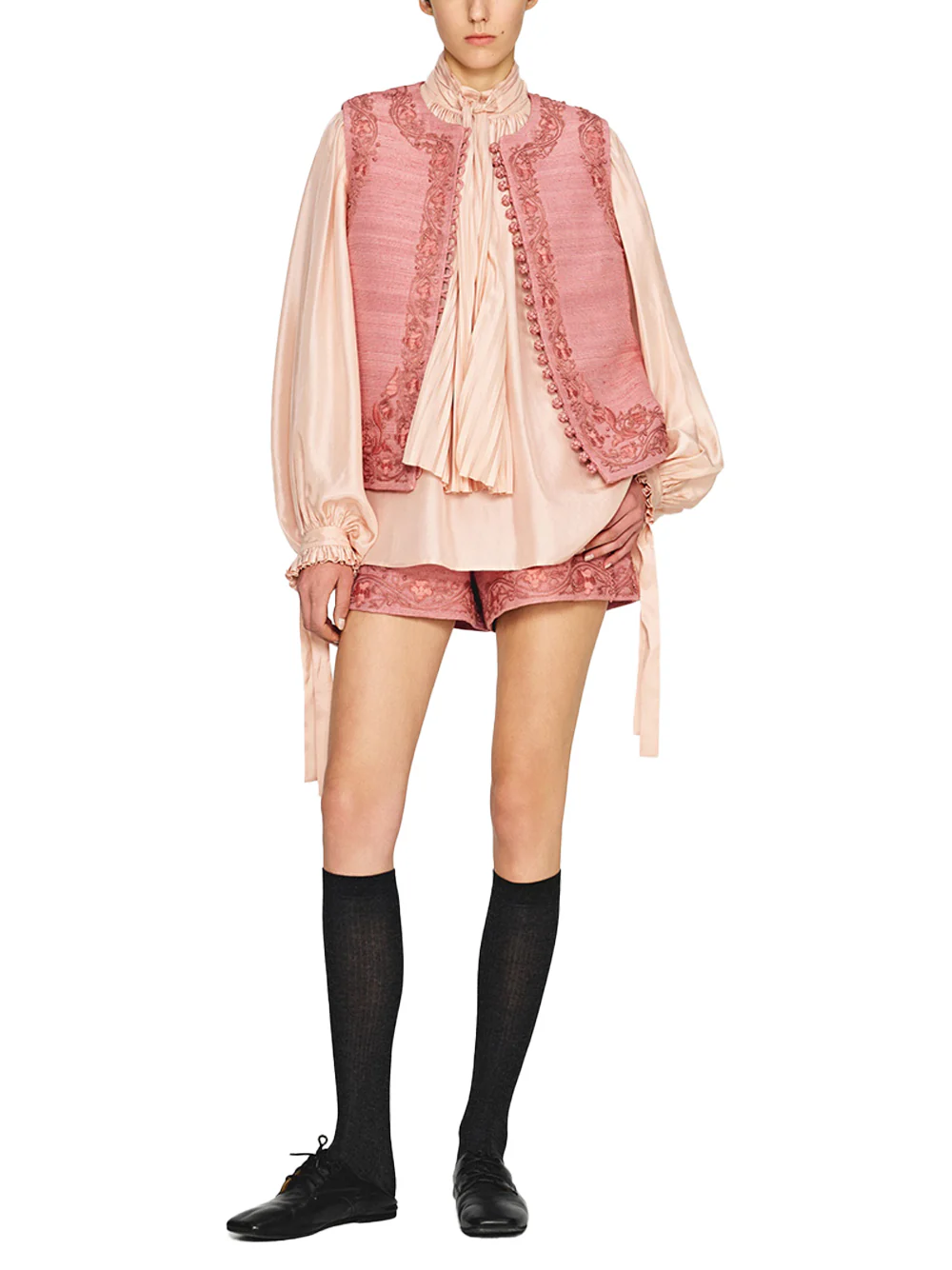 Into The East Soft Pink Women embroidered buttoned tussah silk vest - Image 5